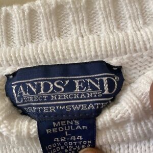 Lands' End Men's Classic White Cotton Sweater